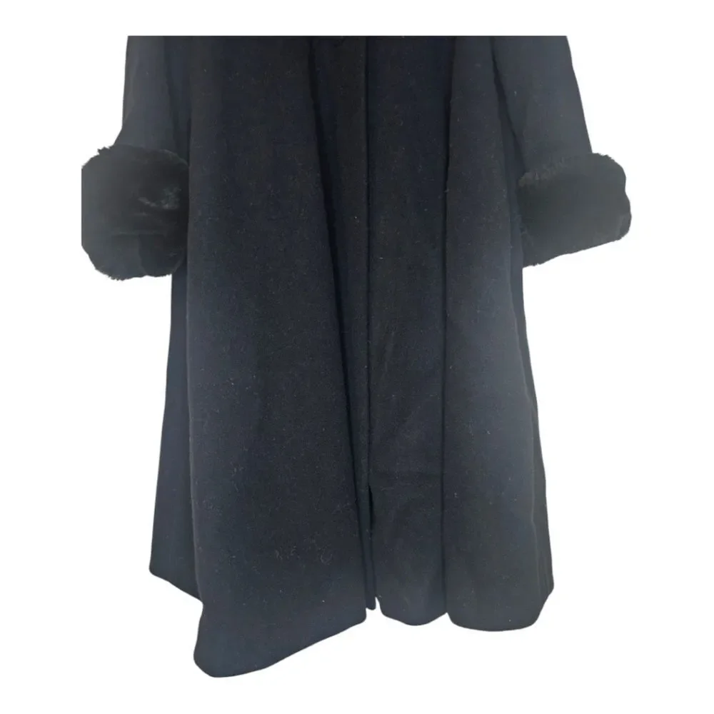 HELENA Neiman Marcus Girls Black Wool Faux Fur Trim‎ Dress Coat - Size 5